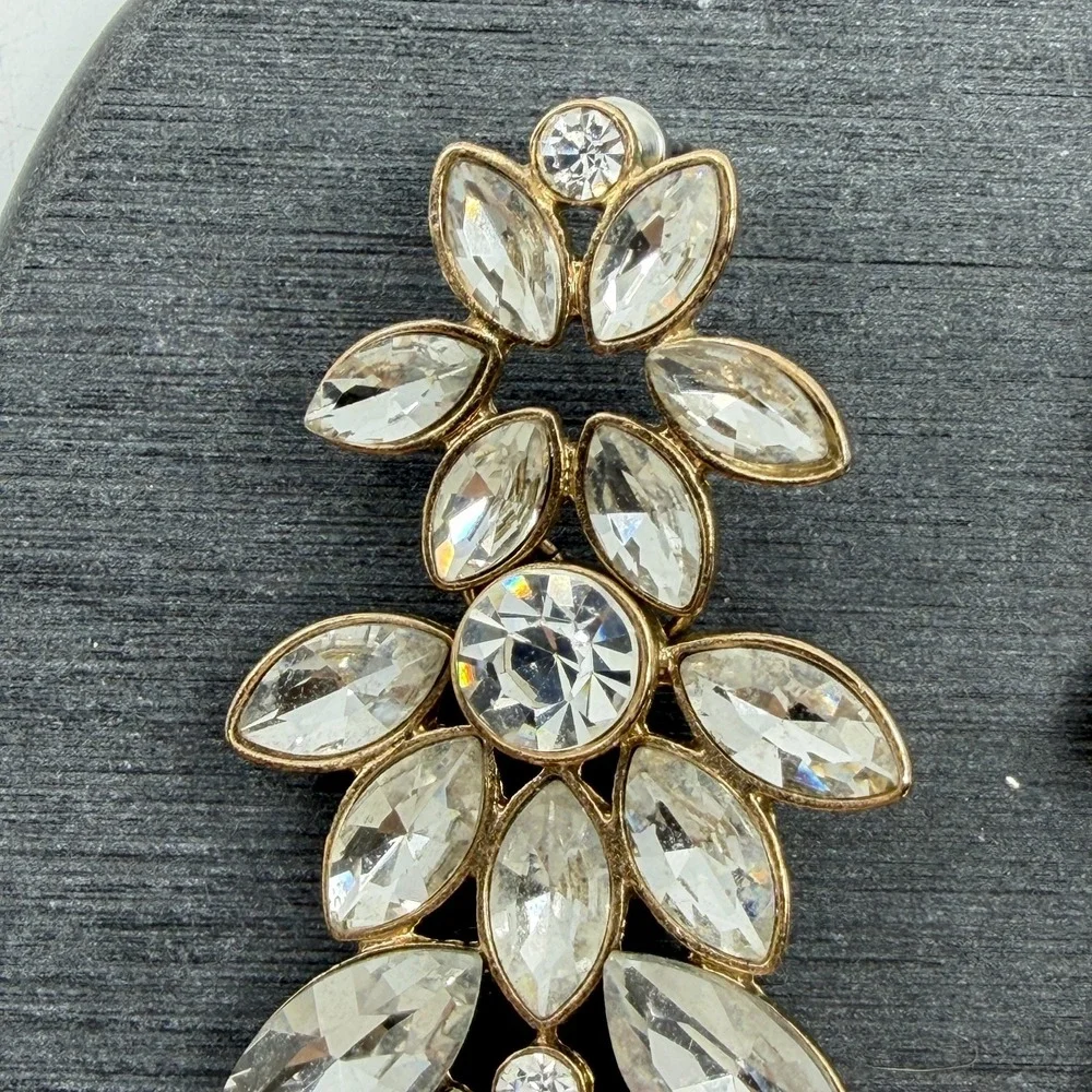 Gold Tone Clear Rhinestone Chandelier Earrings Bridal Statement Jewelry Gift